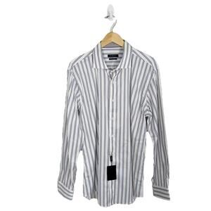 NWT Bugatchi Men's Super Fine Cotton White Striped Button Down Shirt 17.5 / 44